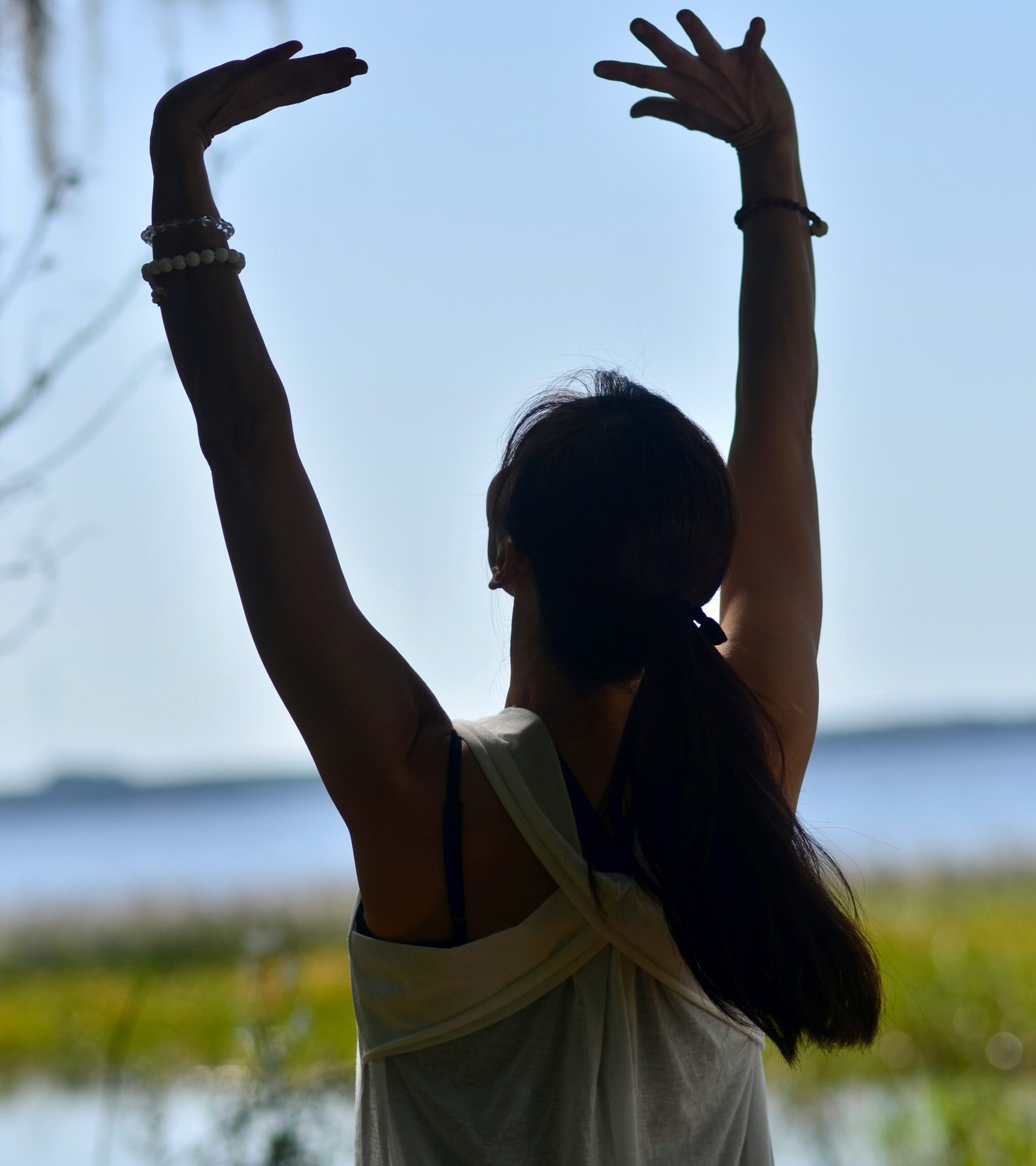 qigong-woman-outdoors2 Woman practicing qigong outdoors